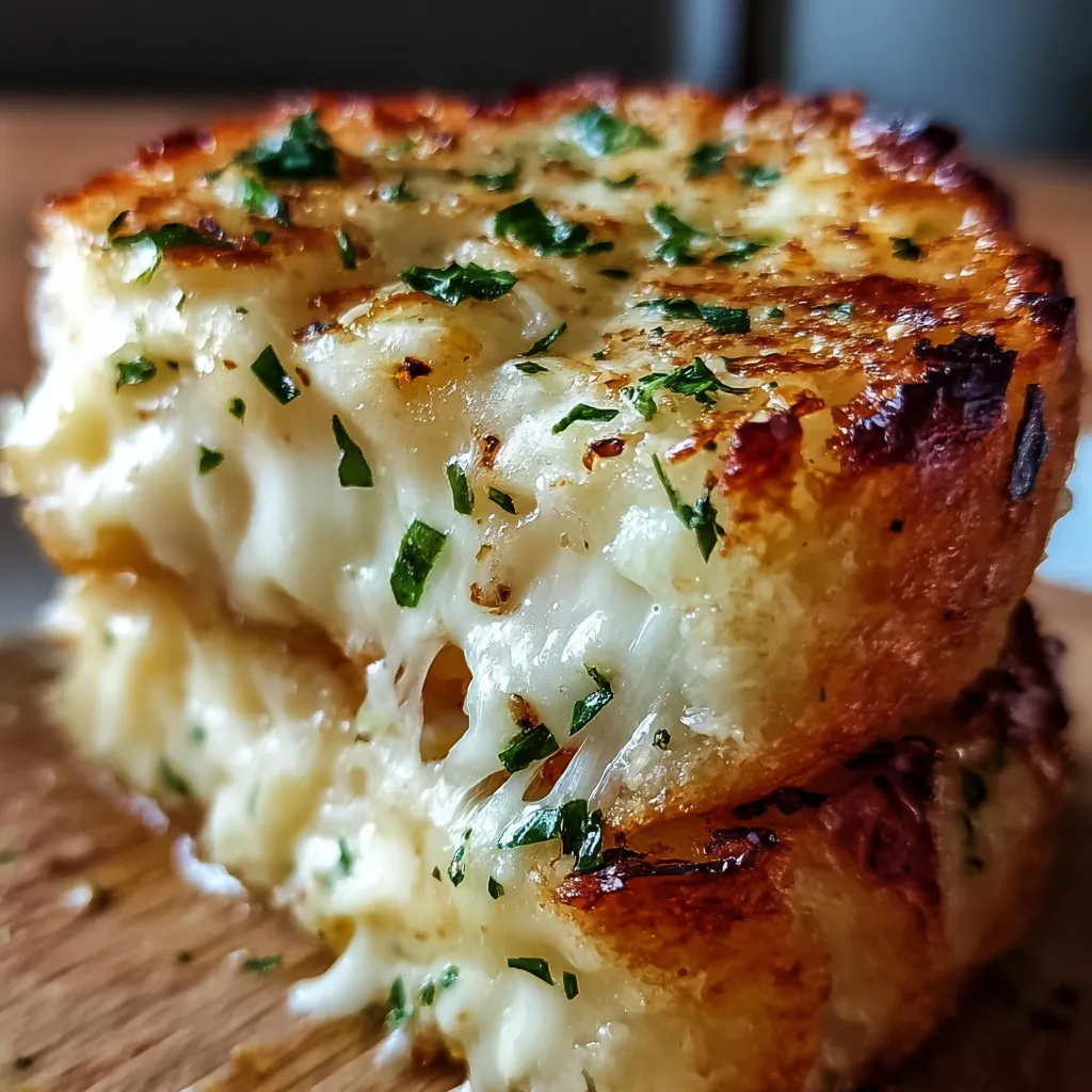 Ultimate Cheesy Garlic Bread Grilled Cheese Sandwich with Melted Mozzarella - secondary view